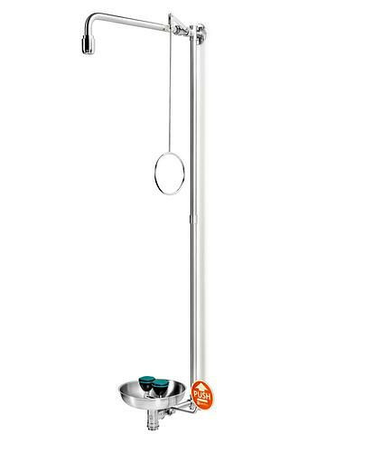 B-SAFETY lichaamsdouche met oogdouche met opvangbak, RVS, wandmontage, BR 867095, DVGW, 305275
