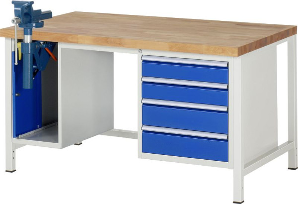 RAU werkbank serie 8000 - frameconstructie (gelast frame), 2 onderbouw containers (bankschroef, 4x lade), 1500x840x900 mm, 03-8185A1-159B4S.11