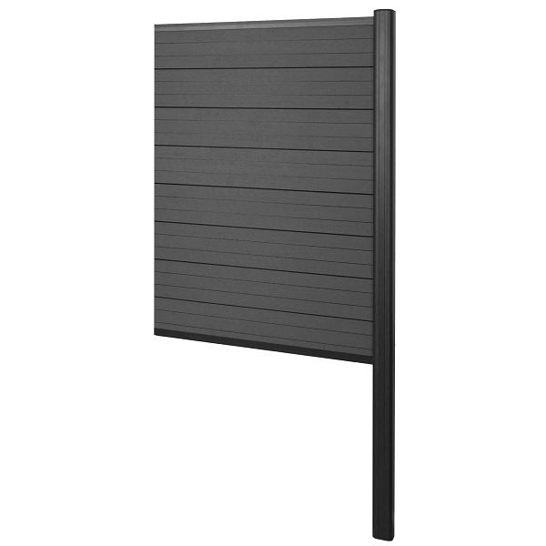 Mendler WPC inkijkbescherming Sarthe, schutting windscherm, aluminium paal voor inbetonneren, aanbouwelement smal, 95cm antraciet, 65140+76239+76242+76266