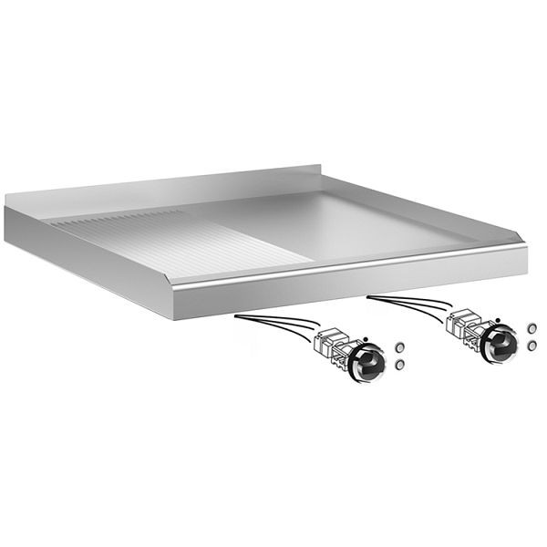 Gastro-Inox drop-in grillplaat met verchroomd bakoppervlak, 1/2 glad-1/2 geribbeld, 60cm, 160.537