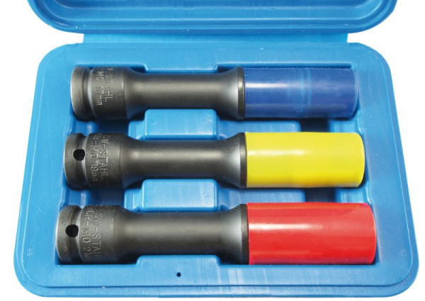 SW stalen wielmoer inzetstukken, 1/2", 17, 19, 21 mm, 3-delig, lang, 07880L