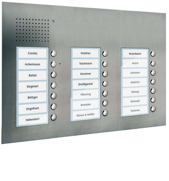TCS audio buitenstation serie PUK 21 beldrukkers (rechts uitgelijnd), 3 kolommen, UP RVS, PUK21/3-ES