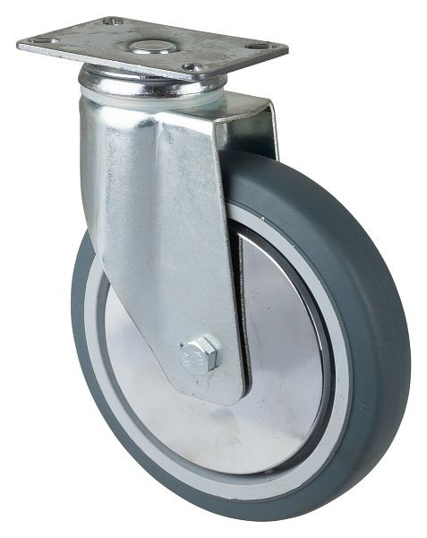 BS-wielen Zware apparatuurwielen, breedte 32 mm, Ø150 mm, tot 100 kg, grijs rubberen loopvlak, kogellagers, plaat, VE = 2 stuks, C100.A85.151