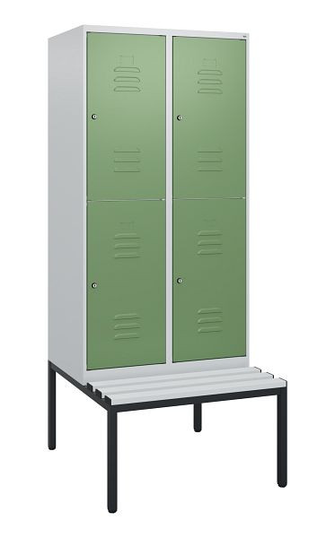 C+P dubbeldekskast Classic PLUS, 2 vakken, 1950x800x815mm, 7035/6011, cilindersloten, met bank eronder, 0803505-22 S10071