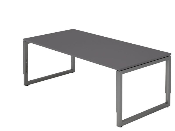 Hammerbacher bureau O-voet vierkant 200x100cm grafiet/grafiet, rechthoekige vorm met zwevend tafelblad, VRS2E/G/G