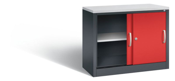C+P dressoir met schuifdeuren Acurado, H720xB1000xD400mm, kleur: zwartgrijs / vuurrood, beugelgreep, 2 niveaus, 5725-00 S10100