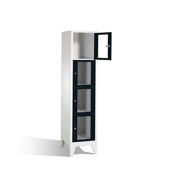 C+P lockerkast Classic, H1850xB420xD500mm, kleur: lichtgrijs/zwartgrijs, 4 vakken, 8010A124 S10005