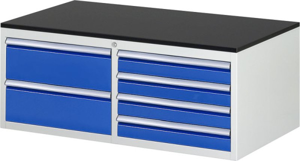 RAU ladekast serie 7000, B1145xD650xH460mm, laden: links: 2xH180mm, rechts: 4xH90mm, werkblad melaminehars gecoat, 03-LL2.0.7AM.11