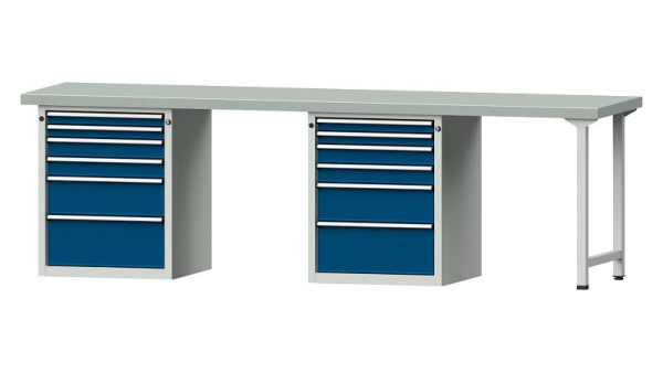 ANKE werkbanken combinatie werkbank, model 916 V, 2800 x 700 x 850 mm, RAL 7035/5010, ZBP 50 mm, 415.158