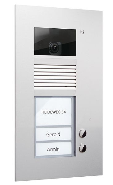 TCS video huisdeurstation serie AVU met 2 belknoppen (rechts uitgelijnd), 1-koloms, UP zilver, AVU14020-0010