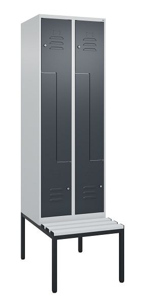 C+P Z-Spind Classic PLUS, mit untergebauter Sitzbank, 4 Abteile, 2120x600x815mm, 7035/7016, Zylinderschlösser, 0800537-204 S10053