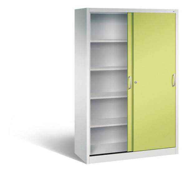 C+P schuifdeurkast Acurado, H1950xB1200xD500mm, kleur: lichtgrijs / virid groen, beugelgreep, 5 niveaus, 2050-00 S10176