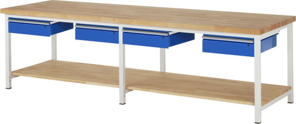 RAU werkbank in hoogte verstelbaar 8002A7, B3000xD900xH840-1040mm, 4x lade gedeeltelijk uittrekbaar, 03-8002A7-309B4H.11