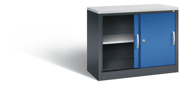 C+P dressoir met schuifdeuren Acurado, H720xB1000xD400mm, kleur: zwartgrijs / gentiaanblauw, beugelgreep, 2 niveaus, 5725-00 S10086