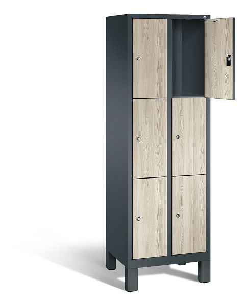 C+P lockerkast Evolo, H1850xB610xD500mm, kleur: antracietgrijs / decor Sen essen, 48010-203 S10172
