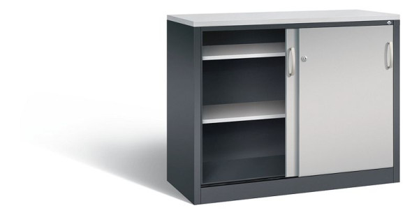 C+P dressoir met schuifdeuren Acurado, H1000xB1200xD500mm, kleur: zwart grijs/wit aluminium, beugelgreep, 2056-00 S10139
