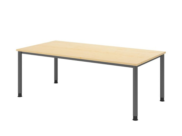 Hammerbacher bureau HS2E, 200 x 100 cm, blad: esdoorn, 25 mm dik, 4-poots frame in grafiet, werkhoogte 68,5-81cm, VHS2E/3/G