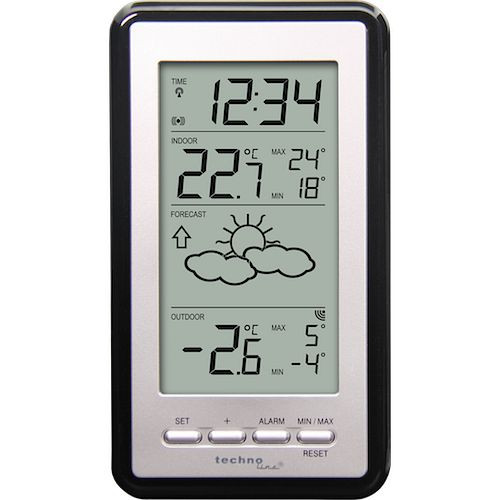 Technoline weerstation, radioklok DCF-77 met handmatige instelmogelijkheid, afmetingen: 84 x 150 x 23 mm, WS 9130