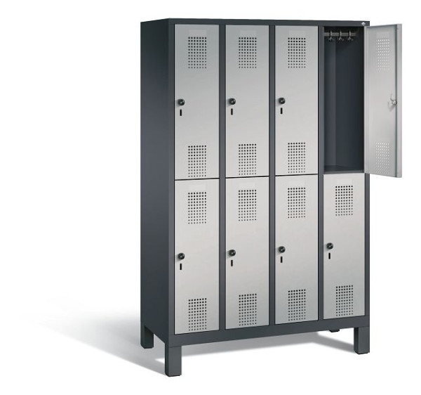 C+P locker dubbeldekker Evolo, H1850xW1190xD500mm, kleur: zwart-grijs/wit aluminium, 48310-40 S10307