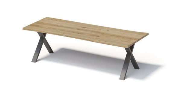 Bisley Fortis tafel naturel, 2600 x 1000 mm, natuurlijke boomrand, geolied oppervlak, X-frame, oppervlak: naturel / frame: blank staal, FN2610XP303