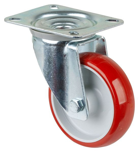 BS-rollen transportrol, wielbreedte 30 mm, wiel-Ø 100 mm, draagvermogen 125 kg, rood polyurethaan, rollager, plaat, VE = 2 stuks, L400.B31.100