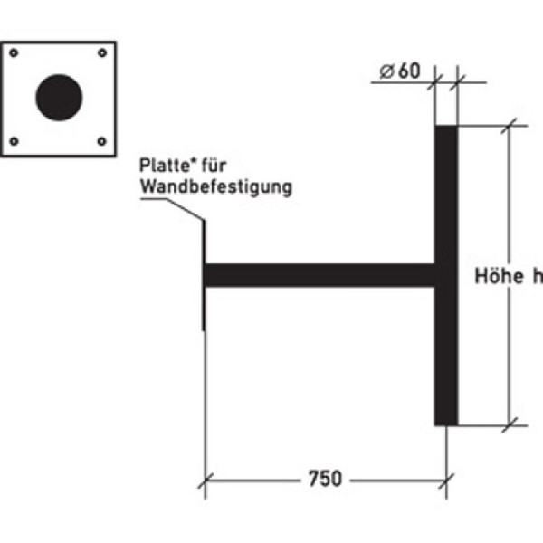 Stone HGS beugel voor wandmontage, zonder dwarsstijl/breedte 900mm, alpwb090