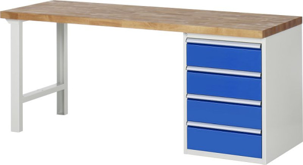 RAU werkbank serie 7000 - modulair ontwerp, 2 meter breed, onderbouwbak (4x lade), 2000x840x700 mm, 03-7509A1-207B4S.11