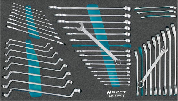 Hazet-sleutelset, extern dubbel zeskant tractieprofiel, extern zeskantprofiel, 6 x 7 - 21 x 22, 6 - 24, aantal gereedschappen: 45, 163-507/45