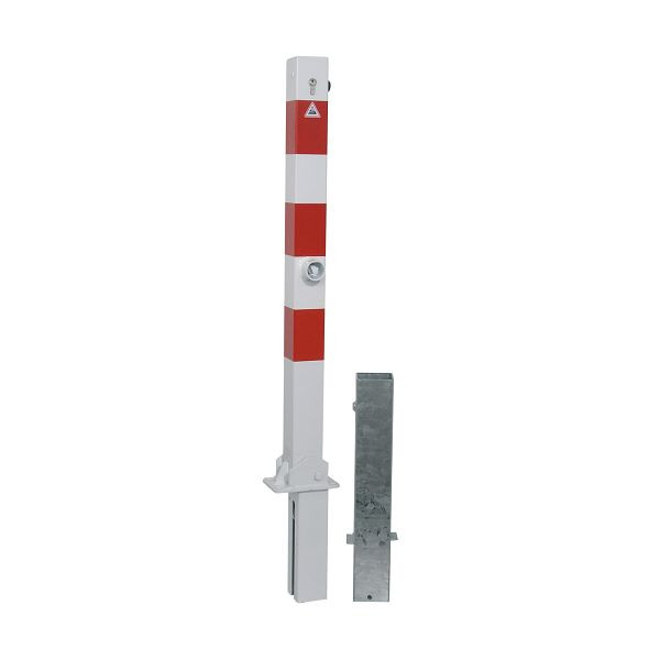Schake afzetpaal stalen buis 70 x 70 mm opklapbaar en afneembaar, met driehoekslot en profielcilinderslot, wit gecoat, 4701FUZHB