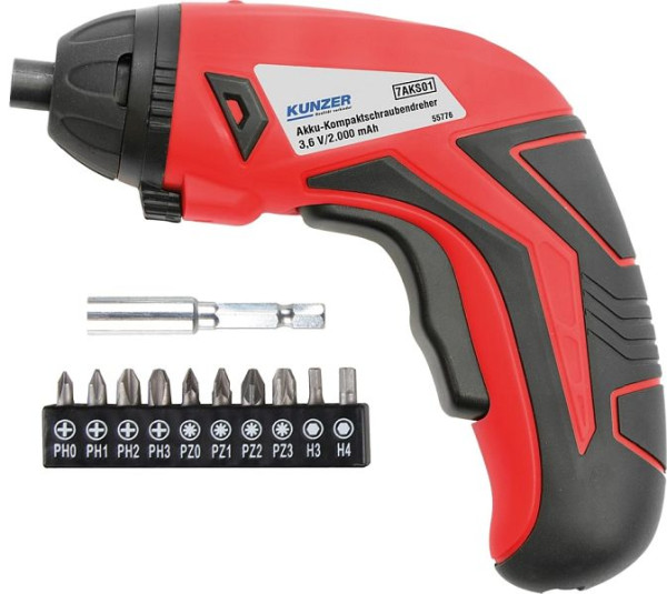 Kunzer accu-compactschroevendraaier 1/4" - 3,6V/2000 mAh, 3Nm, 7AKS01