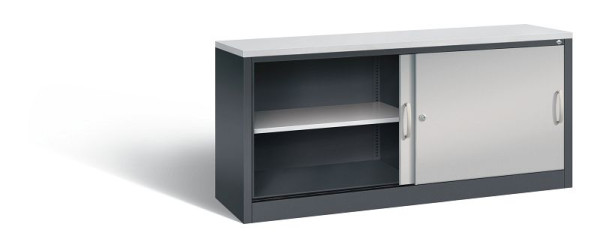 C+P dressoir met schuifdeuren Acurado, H720xB1600xD400mm, kleur: zwart grijs/wit aluminium, beugelgreep, 2 niveaus, 5724-00 S10442