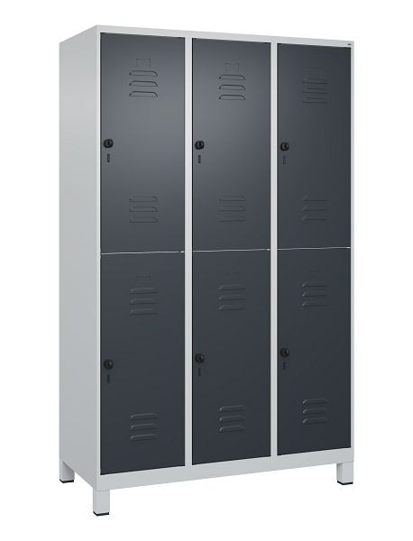 C+P Doppelstöckiger Spind Classic PLUS, Füße, 3 Abteile, 1950x1200x500mm, 7035/7016, 080310-32 S10008