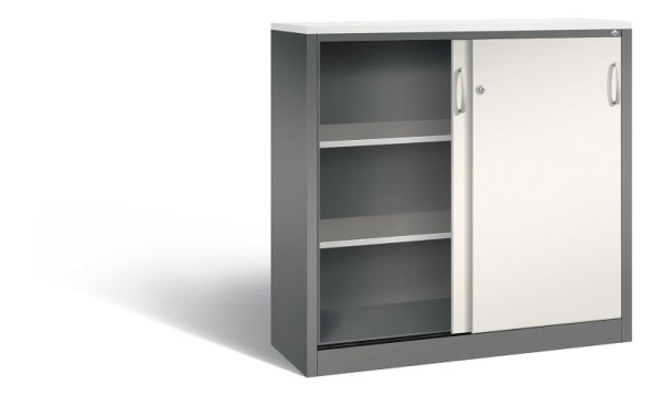 C+P dressoir met schuifdeuren Acurado, H1200xB1200xD400mm, kleur: vulkaangrijs/parelwit, beugelgreep, 3 niveaus, 2047-1200 S10328