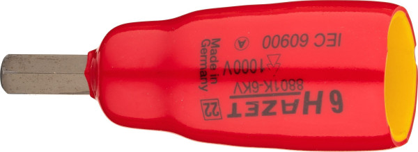 Hazet Schroevendraaier Socket, Hol Vierkant 10mm, Zeskant Socket Profiel, 6mm, Kort Type, 8801K-6KV