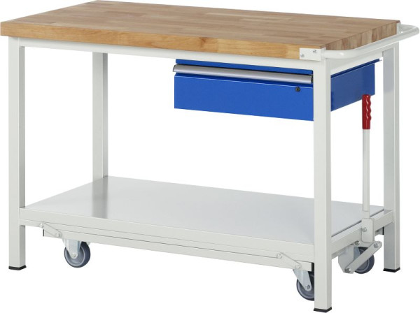RAU werkbank met neerlaatbaar onderstel serie 8000, 1 x lade, 1250x880x700 mm, 05-8001A6-127B4F.11
