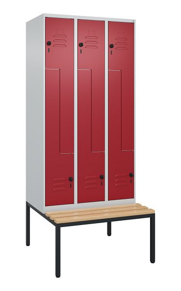 C+P Z-Spind Classic PLUS, met onderbank, 6 vakken, 2120x900x815mm, 7035/3003, draaigrendel, beuken zitlat, 0800537-306 S10001