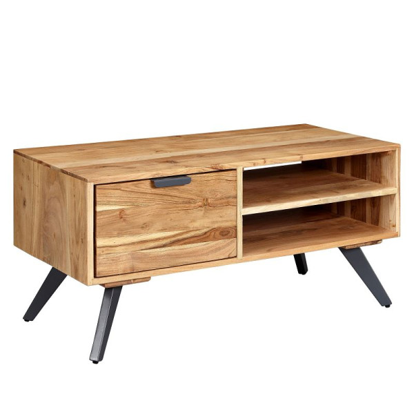 Wohnling salontafel 95x45x45 cm acacia woonkamertafel massief hout rechthoekig, houten tafel met opbergruimte, salontafel met lade, WL6.154