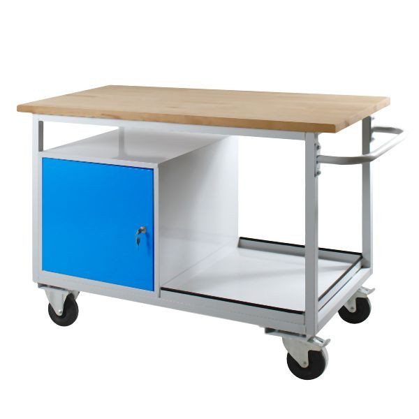 ADB Mobiele Eko werkbank "tafelwagen type" met 1 deur en plank, RAL 7035/5012, 41922