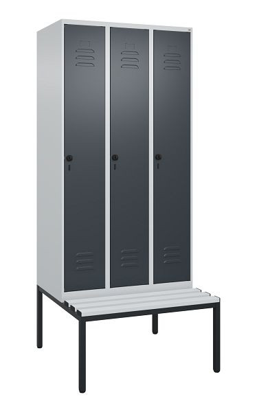 C+P luierkluis Classic PLUS met middenwand, bank, 3 vakken, 2120x900x815mm, 7035/7016, draaibare sluiting, 0800507-30F S10038