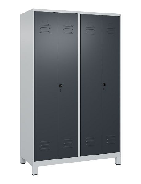C+P Umkleidespind Classic PLUS SW, Füße, 4 Abteile, 1950x1200x500mm, 7035/7016, Drehriegel, 080012-40 S10008