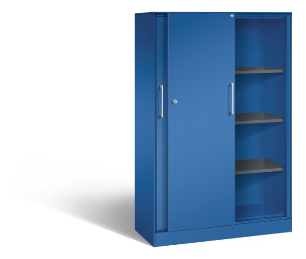 C+P schuifdeurkast Asisto, H1635xB1000xD435mm, kleur: gentiaanblauw, beugelgreep, 4 niveaus, 142012-000 S10044