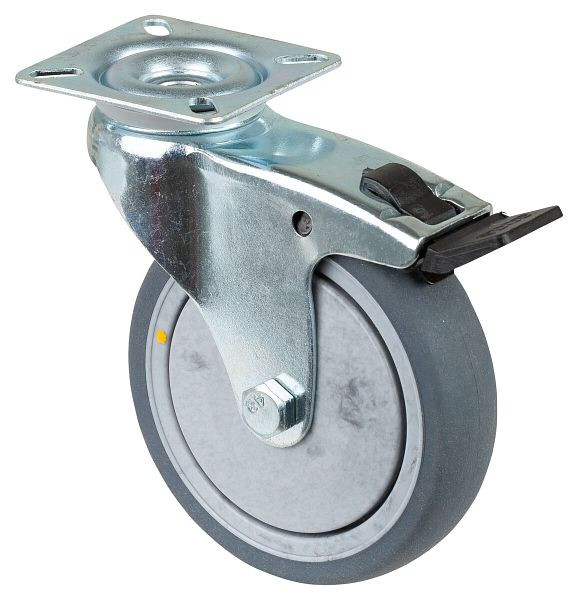BS rollen apparaatrol, plaat, rem, breedte 28 mm, Ø100 mm, 70 kg, grijs rubber, elektrisch geleidend, VE 2 stuks, A320.A89.100