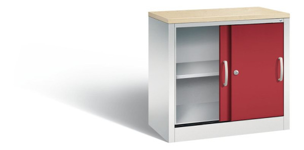 C+P dressoir met schuifdeuren Acurado, H720xB800xD400mm, kleur: lichtgrijs/robijnrood, beugelgreep, 2 niveaus, 5722-00 S10445
