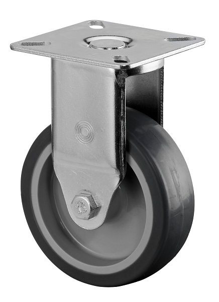 BS rollen apparatenrol, plaat, wielbreedte 25 mm, wiel-Ø 75 mm, draagvermogen 60 kg, grijs rubberen loopvlak, glijlager, VE 8 stuks, A310.A80.075