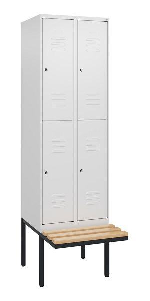 C+P dubbeldekskast Classic PLUS, 2 vakken, 2120x600x815mm, 9016/9016, cilindersloten, beukenhouten zitlatten, zitting, 0803407-20 S10104