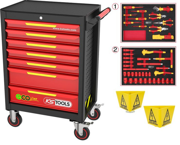 KS Tools ECOline werkplaatswagen met 42 geïsoleerde gereedschappen voor hybride en elektrische voertuigen, 117.6144