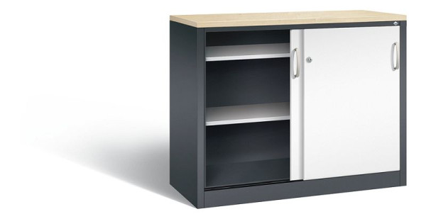 C+P dressoir met schuifdeuren Acurado, H1000xB1200xD500mm, kleur: zwartgrijs/verkeerswit, beugelgreep, 2056-00 S10143