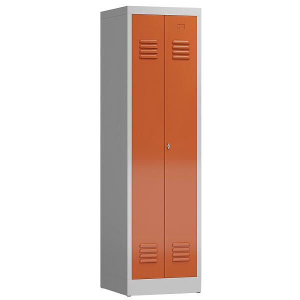 Lüllmann ClassiX kledingkast, 2 in het midden sluitende vakken, 1800 x 500 x 500 mm, lichtgrijs/vuurrood, X-510404