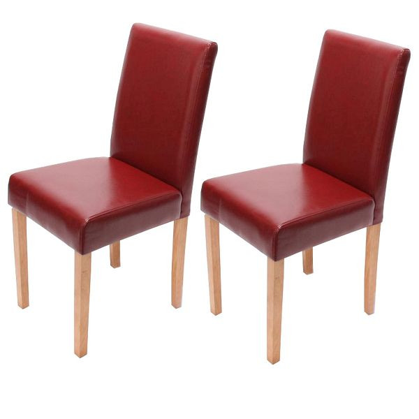 Mendler set van 2 eetkamerstoelen stoel keukenstoel Littau, leer, rood, lichte poten, 7979