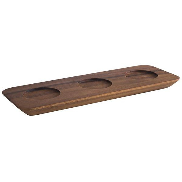 APS serveerplank -NARROW-, 31 x 11 cm, hoogte: 2 cm, acaciahout, met 3 hakken Ø 6 cm, 00878